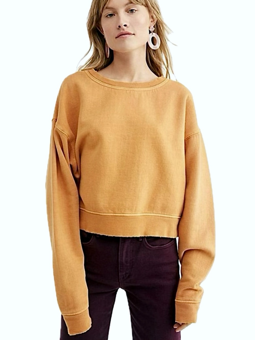 Free People Cool Rider Pullover Cropped Sweatshirt Size Small Slouchy Crew Gold